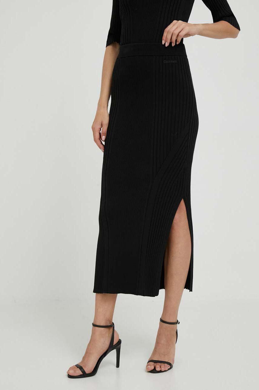 Levně Sukně Calvin Klein černá barva, maxi, pouzdrová