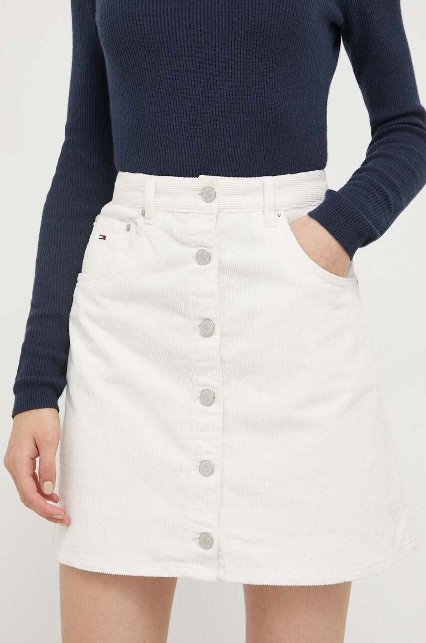 Tommy Jeans fusta din velur culoarea bej, mini, evazati