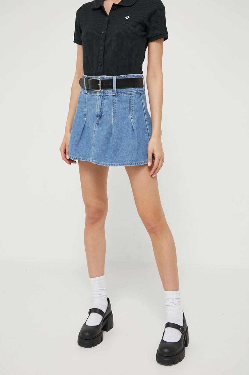 Bavlněná džínová sukně Tommy Jeans mini, áčková - modrá -  100 % Recyklovaná bavlna