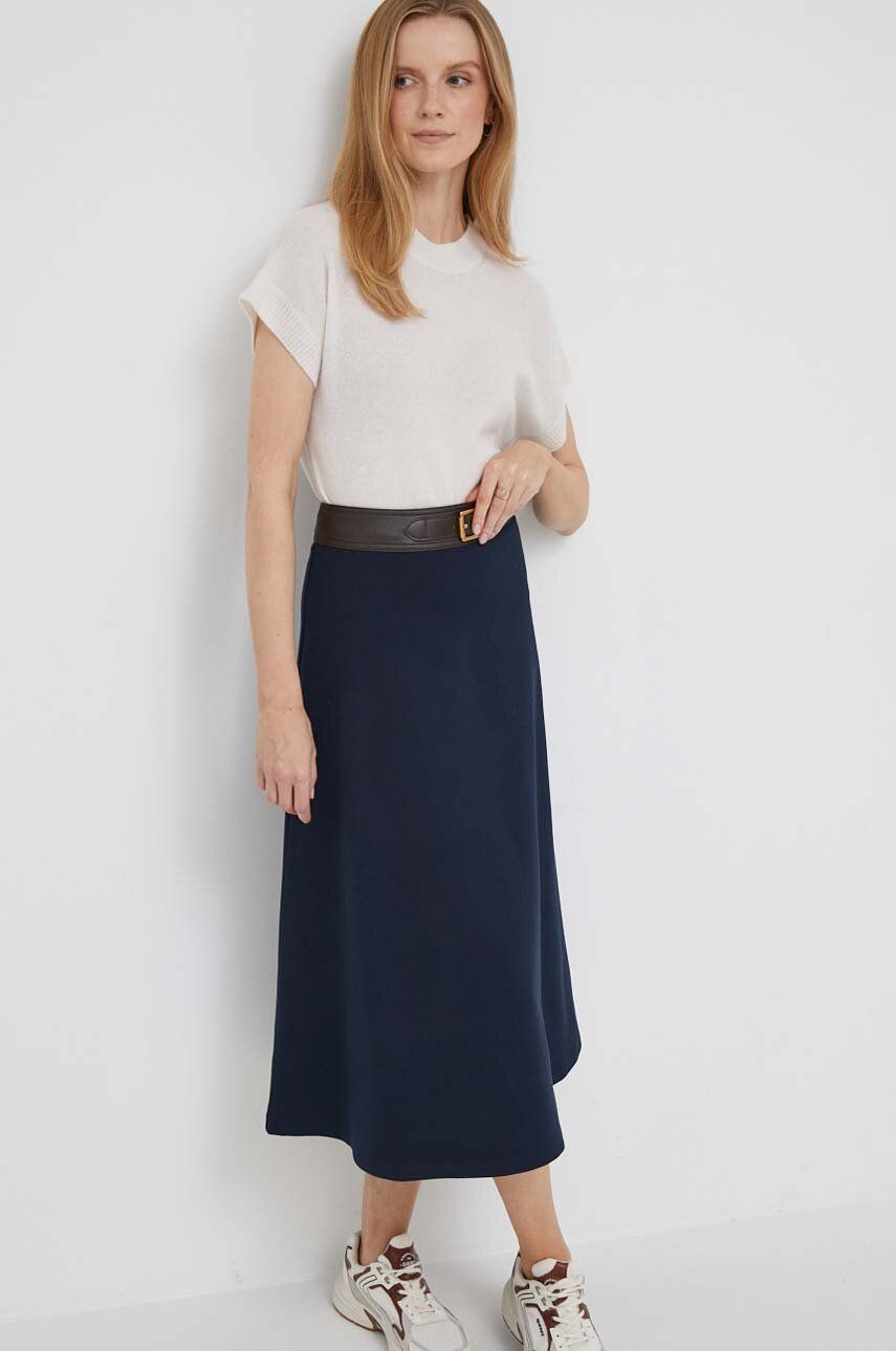 Suknja Lauren Ralph Lauren boja: tamno plava, midi, širi se prema dolje