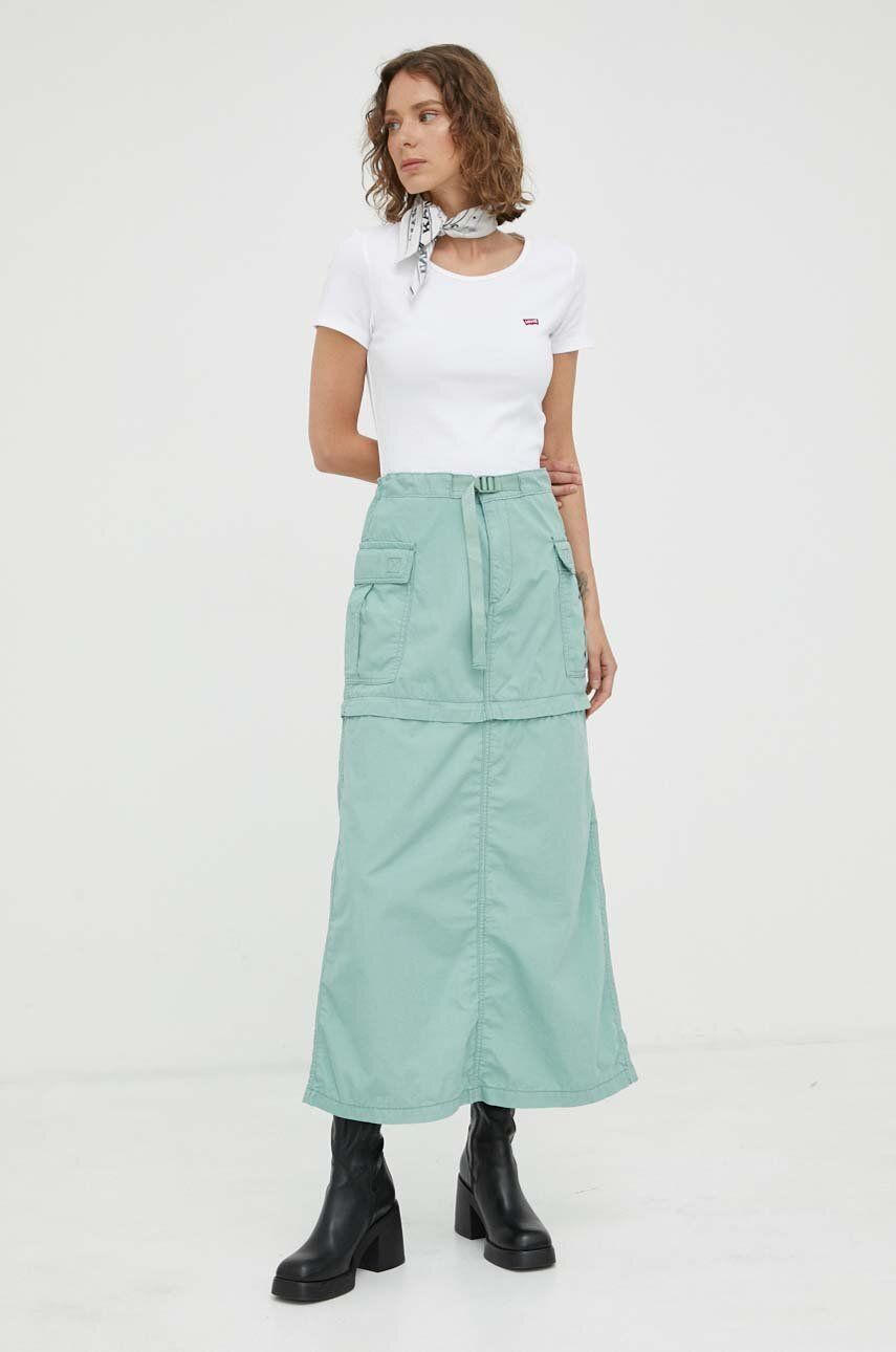 Bavlněná sukně Levi′s zelená barva, mini - zelená -  100 % Bavlna