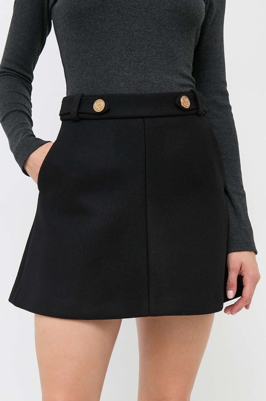

Вълнена пола Red Valentino в черно къса разкроена, Черен
