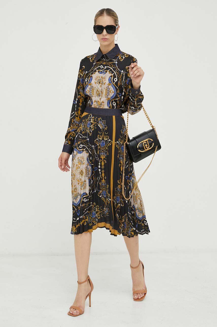 Sukně Liu Jo černá barva, midi, áčková - černá -  Hlavní materiál: 100 % Polyester Ozdobné
