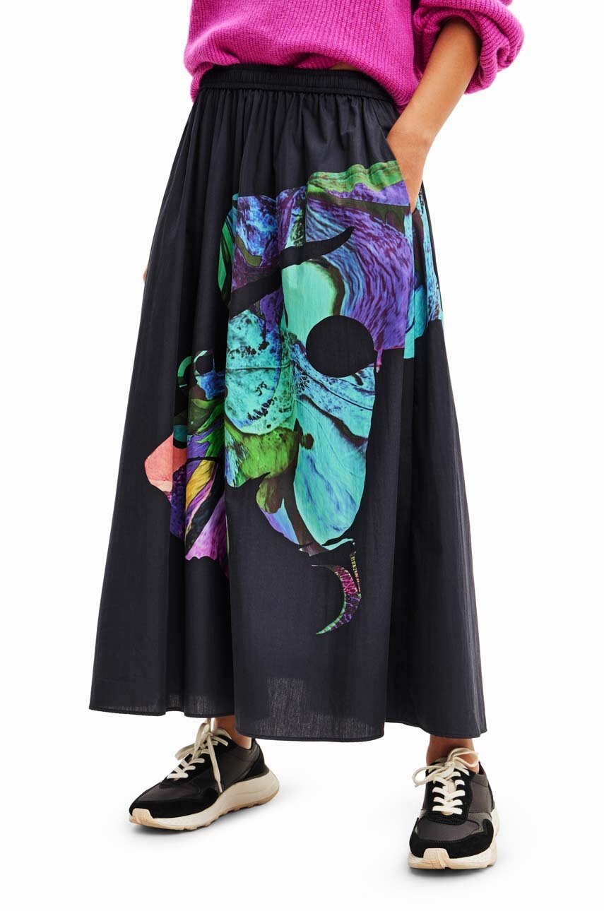 

Хлопковая юбка Desigual цвет чёрный maxi расклешённая