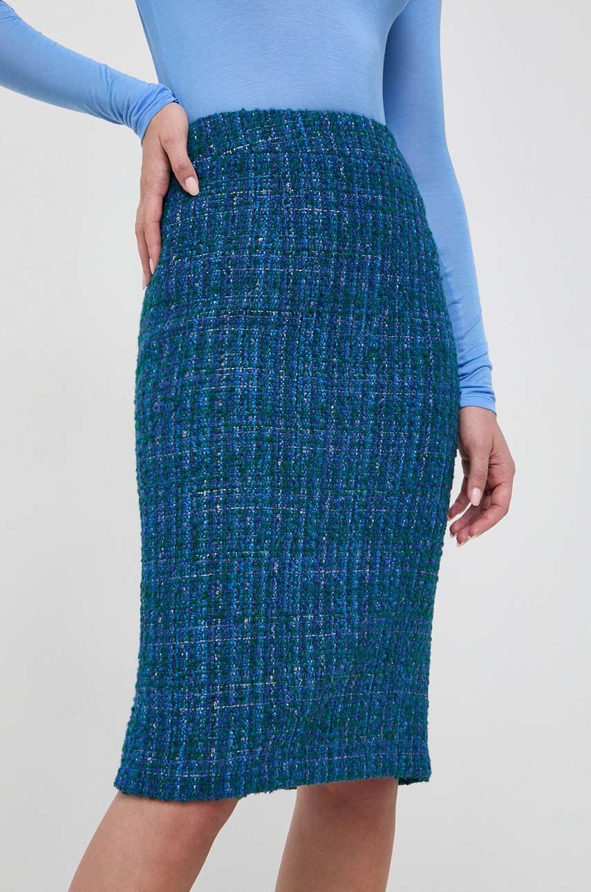 Sukně s příměsí vlny Luisa Spagnoli midi, pouzdrová - modrá - Hlavní materiál: 33 % Polyester