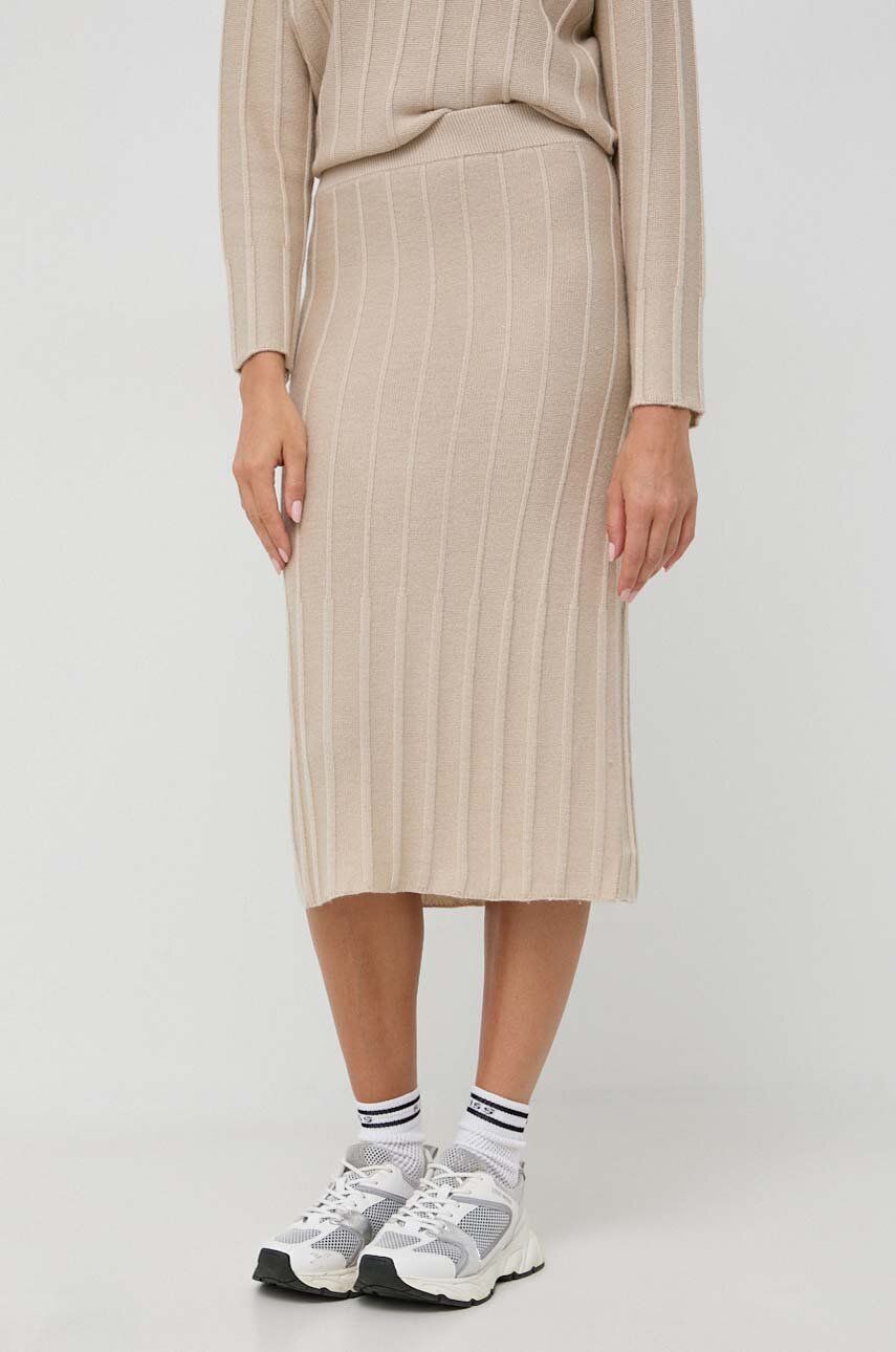 Vlněná sukně Max Mara Leisure béžová barva, midi, pouzdrová - béžová - 100 % Virgin vlna