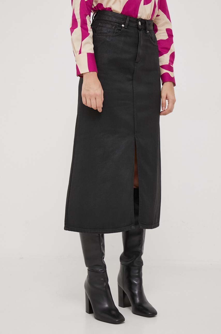 Džínová sukně Tommy Hilfiger černá barva, midi - černá - 80 % Bavlna