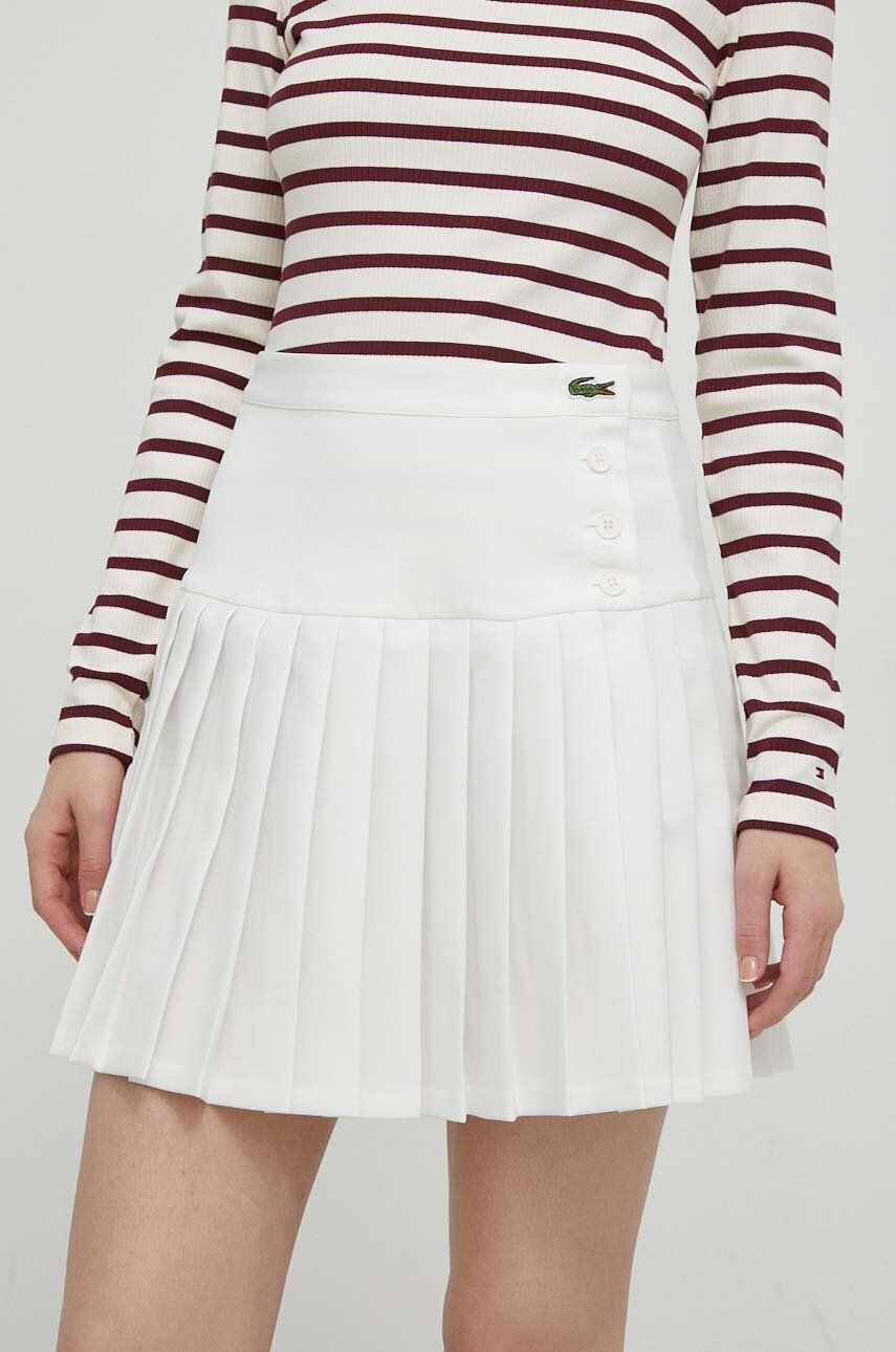 Sukně Lacoste béžová barva, mini, áčková - béžová - 94 % Polyester