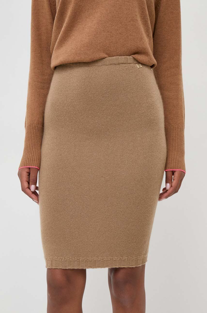 Vlněná sukně Marciano Guess béžová barva, mini, pouzdrová - béžová - 92 % Kašmír