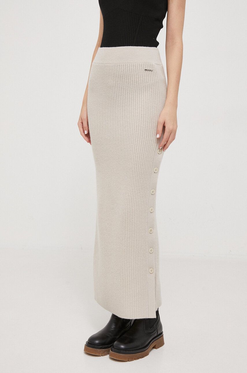 Vlněná sukně Calvin Klein béžová barva, maxi, pouzdrová - béžová - 100 % Vlna