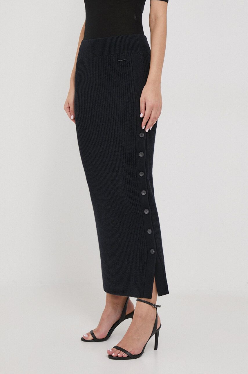 Levně Vlněná sukně Calvin Klein černá barva, maxi, pouzdrová