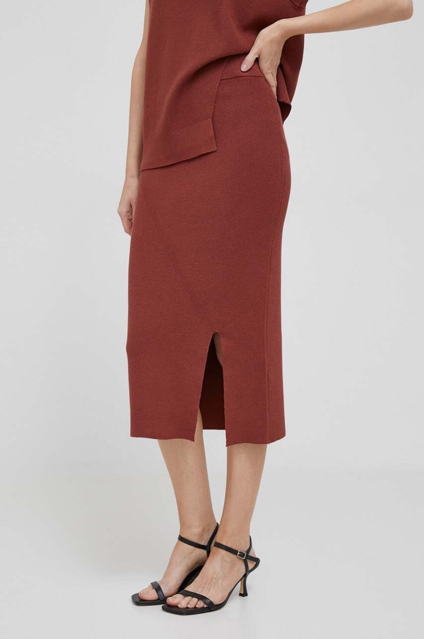 Dkny Fusta Culoarea Rosu, Maxi, Drept