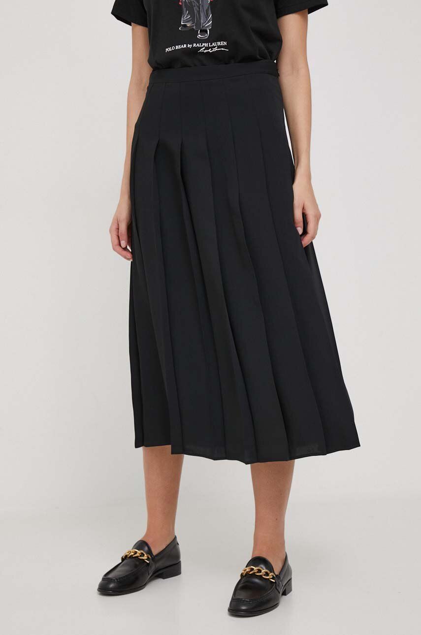 Sukně Polo Ralph Lauren černá barva, midi, áčková - černá - 73 % Recyklovaný polyester