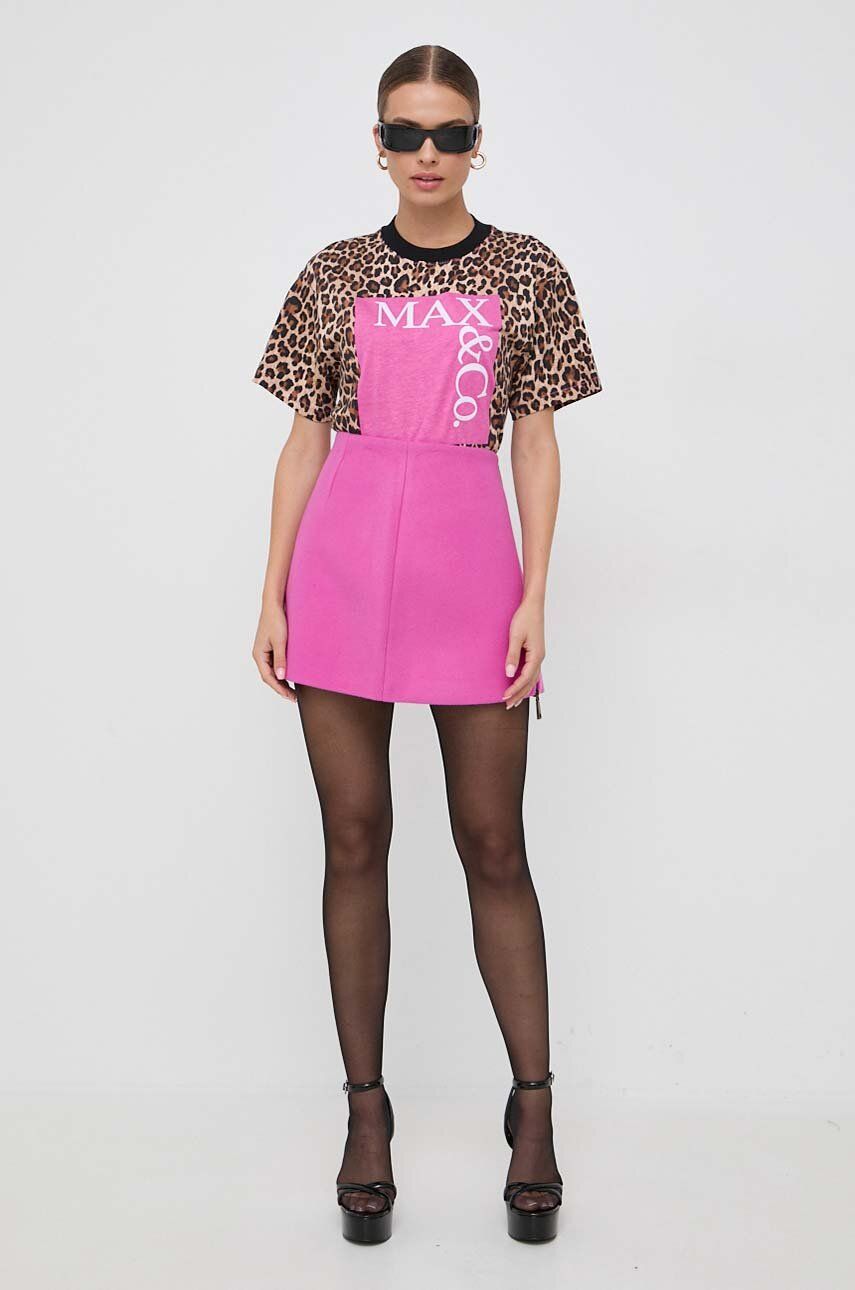 Vlněná sukně MAX&Co. růžová barva, mini, pouzdrová