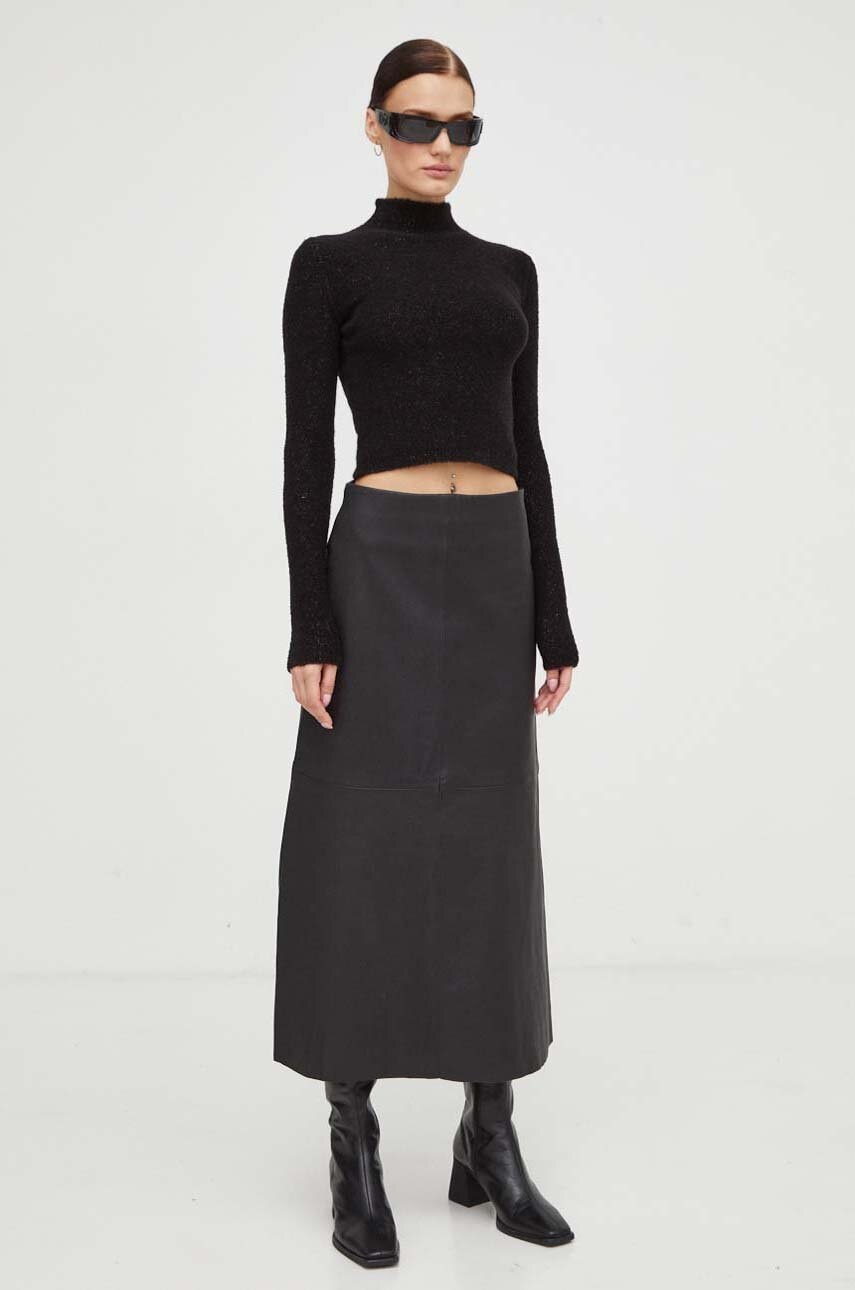 By Malene Birger Fusta De Piele Culoarea Negru, Midi, Evazati