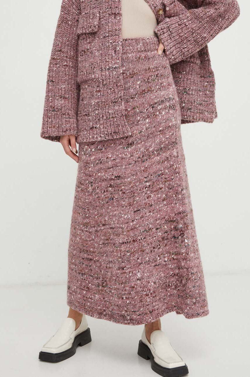 Vlněná sukně Lovechild růžová barva, maxi, áčková - růžová - 65 % Merino vlna