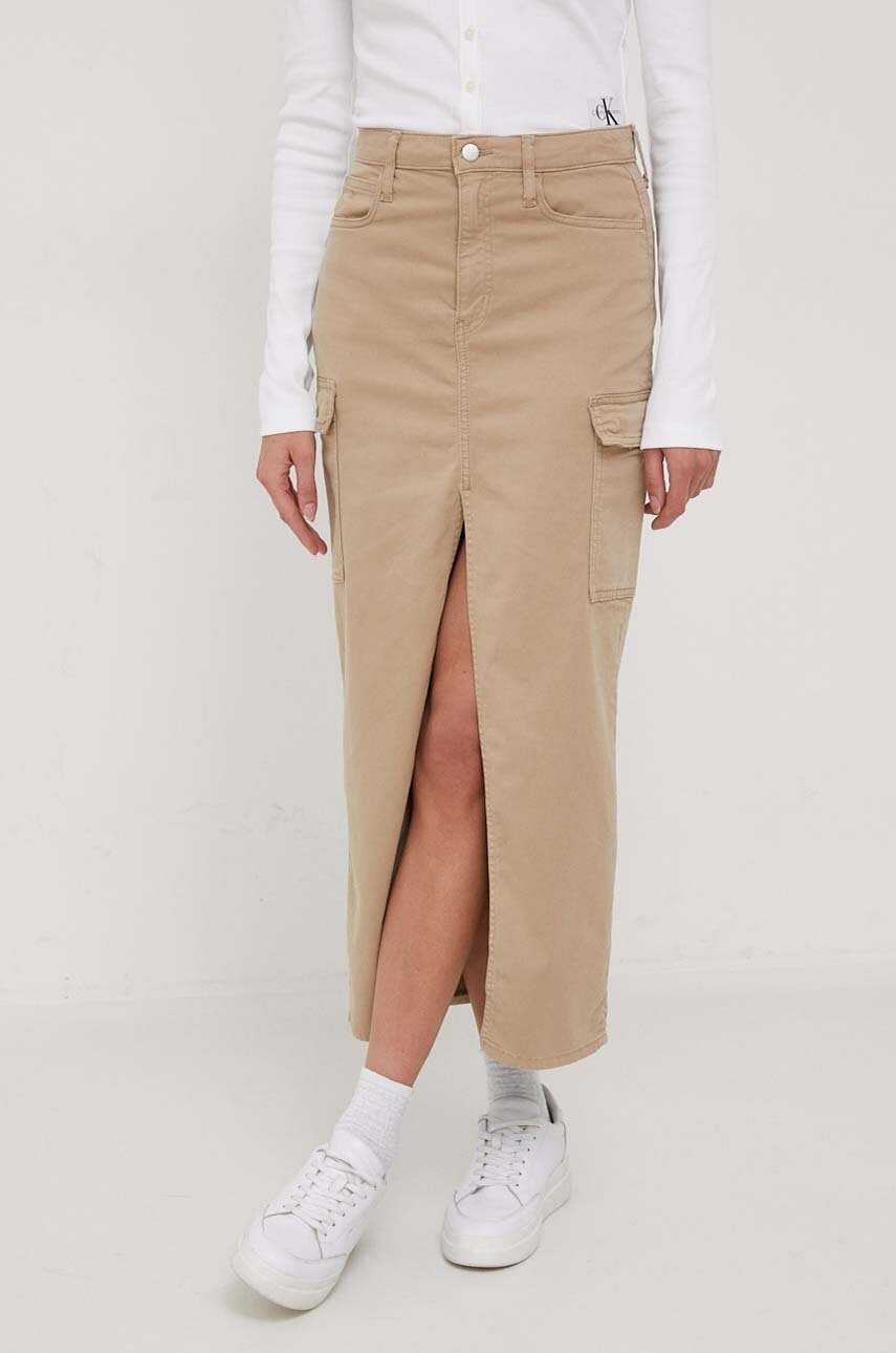 

Пола Calvin Klein в бежово дълга със стандартна кройка, Бежов