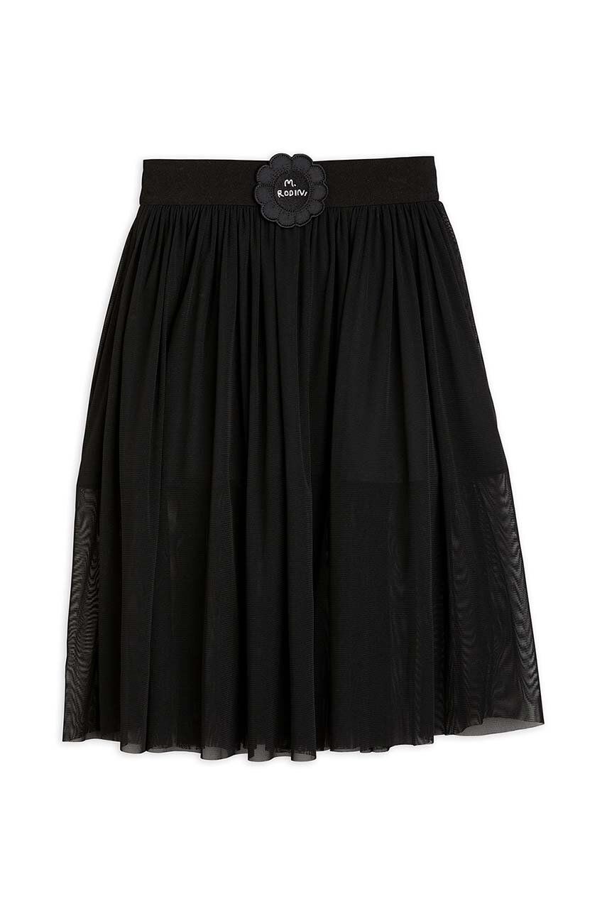 Dětská sukně Mini Rodini černá barva, midi, áčková - černá - Hlavní materiál: 100 % Recyklovaný poly