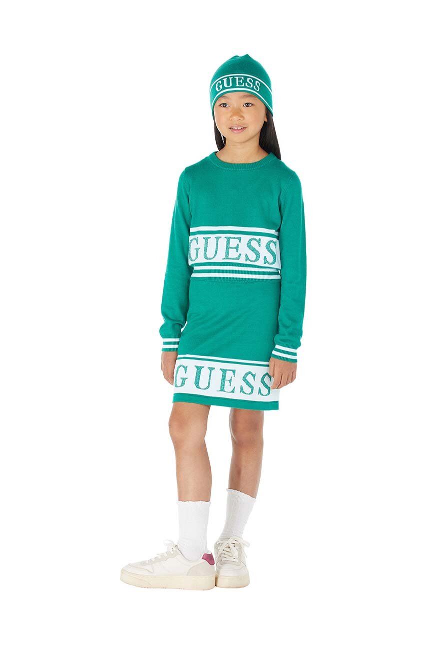 Dětská sukně Guess zelená barva, mini - zelená -  40 % Viskóza