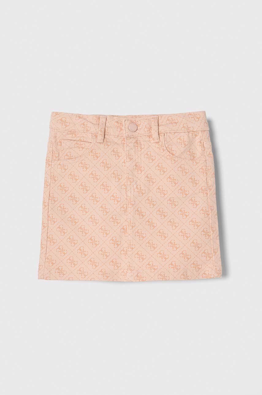 Dětská riflová sukně Guess růžová barva, mini - růžová -  Hlavní materiál: 98 % Bavlna