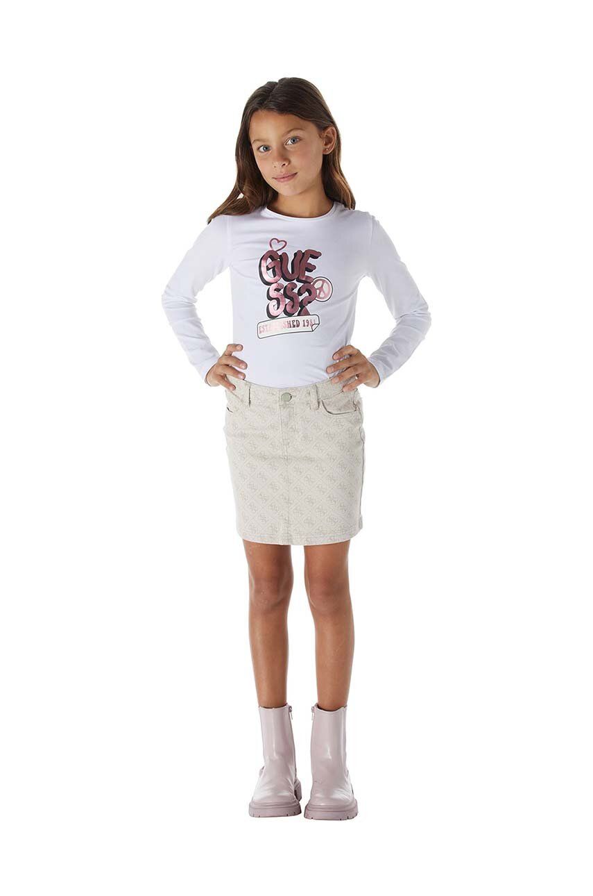 Dětská riflová sukně Guess béžová barva, mini - béžová -  Hlavní materiál: 98 % Bavlna