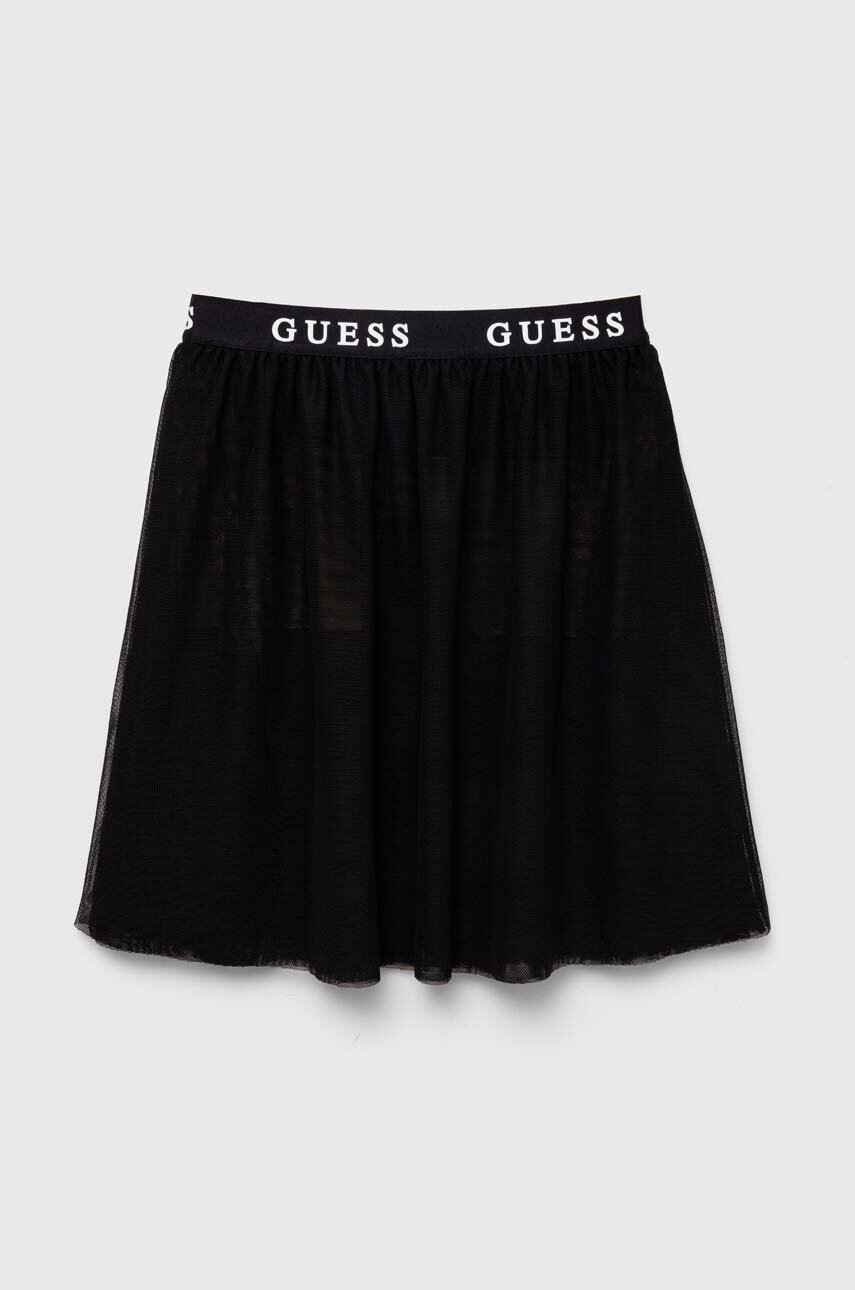 

Детска пола Guess в черно къса разкроен модел, Черен