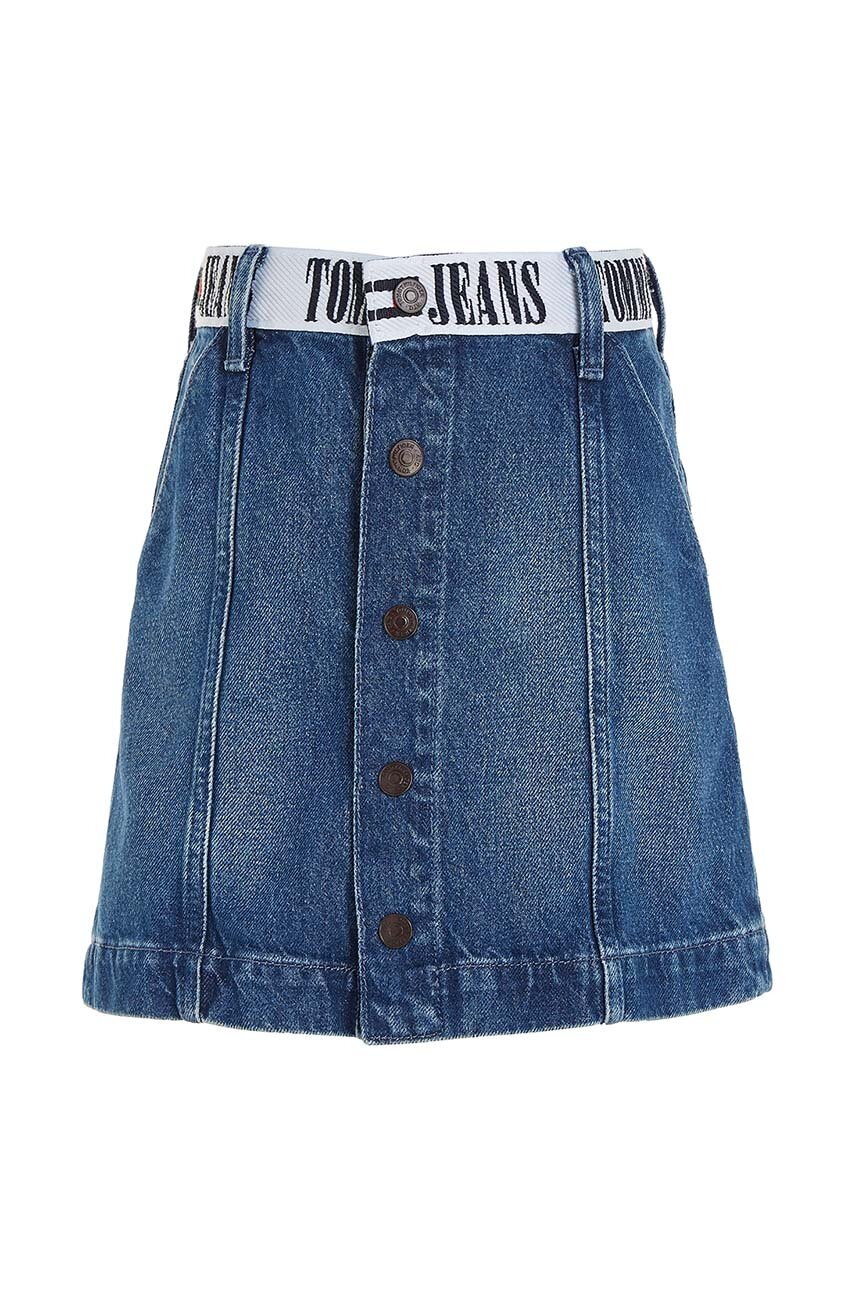 Детская джинсовая юбка Tommy Hilfiger цвет синий mini расклешённая Детская джинсовая юбка Tommy Hilfiger цвет синий mini расклешённая