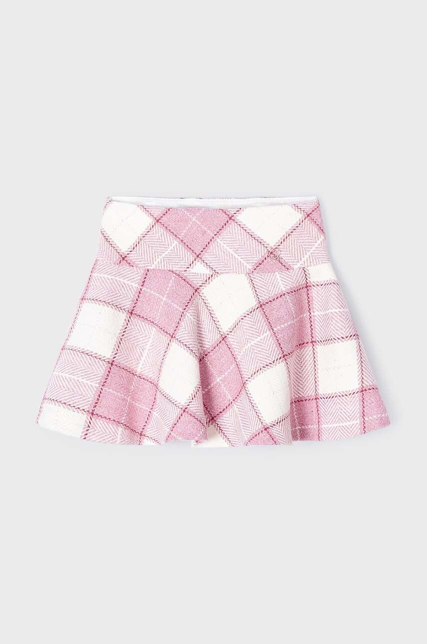 Sukně s příměsí dětské vlny Mayoral růžová barva, mini - růžová -  38 % Polyester