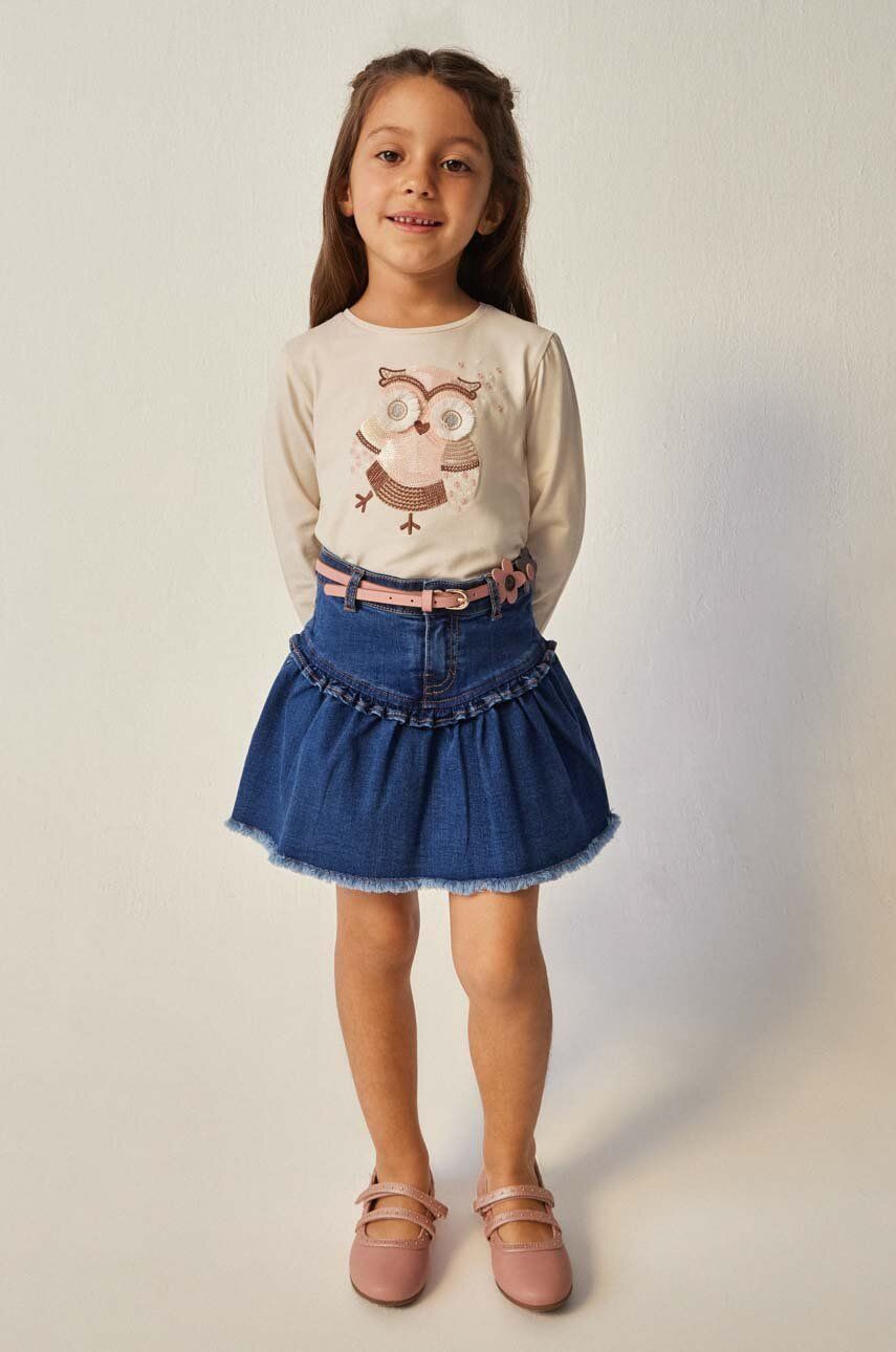 Dětská riflová sukně Mayoral tmavomodrá barva, mini, áčková - námořnická modř -  83 % Bavlna
