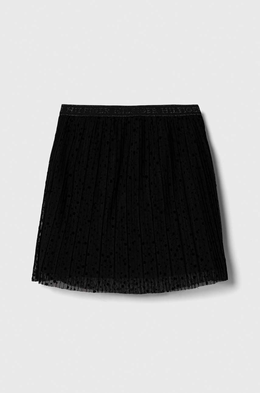 Levně Dětská sukně Tommy Hilfiger černá barva, mini, áčková