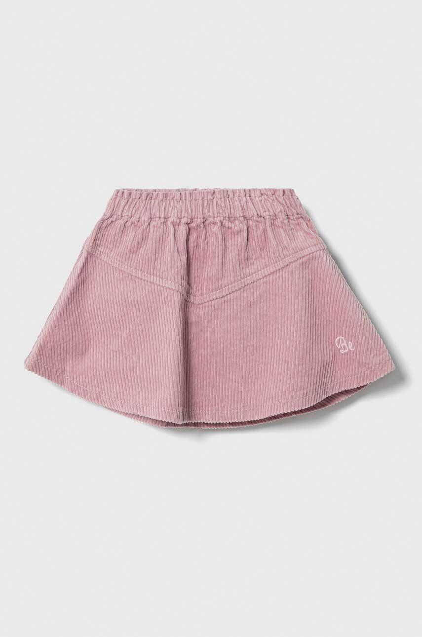 Dětská manšestrová sukně United Colors of Benetton růžová barva, mini - růžová - 100 % Bavlna