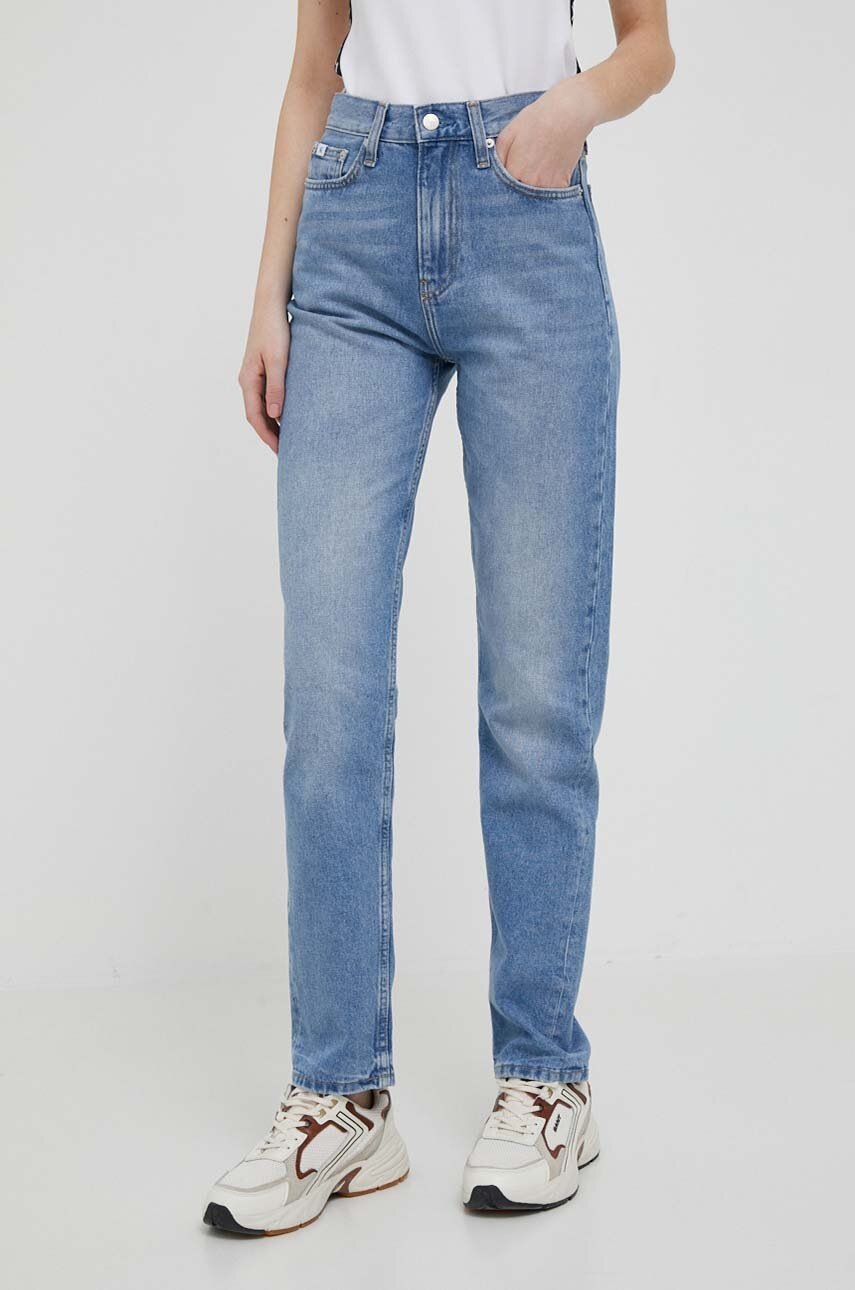 

Дънки Calvin Klein Jeans в с висока талия, Син