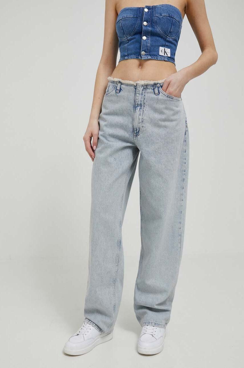 

Дънки Calvin Klein Jeans в с висока талия, Син