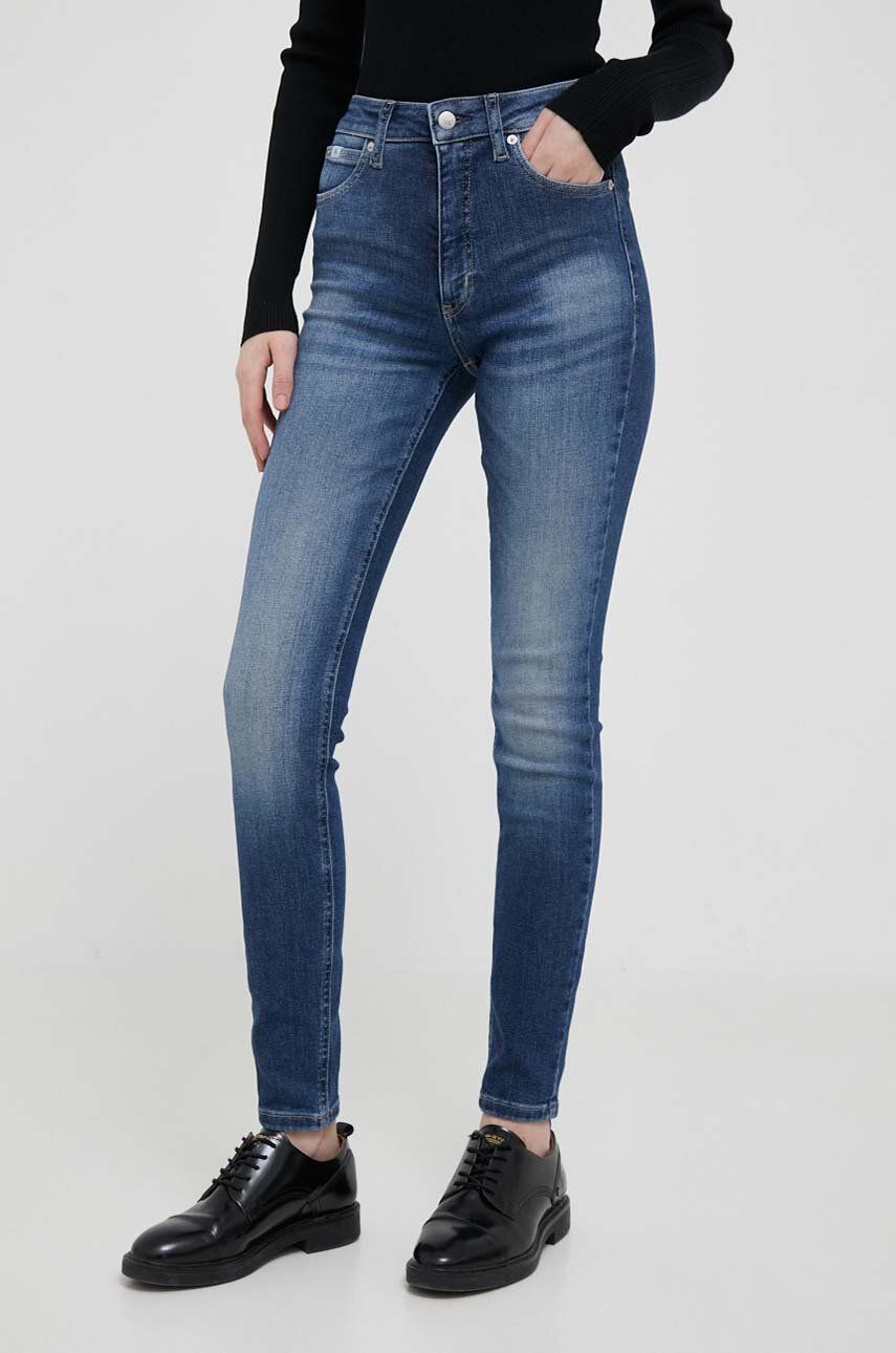 Džíny Calvin Klein Jeans dámské, tmavomodrá barva - námořnická modř -  94 % Bavlna