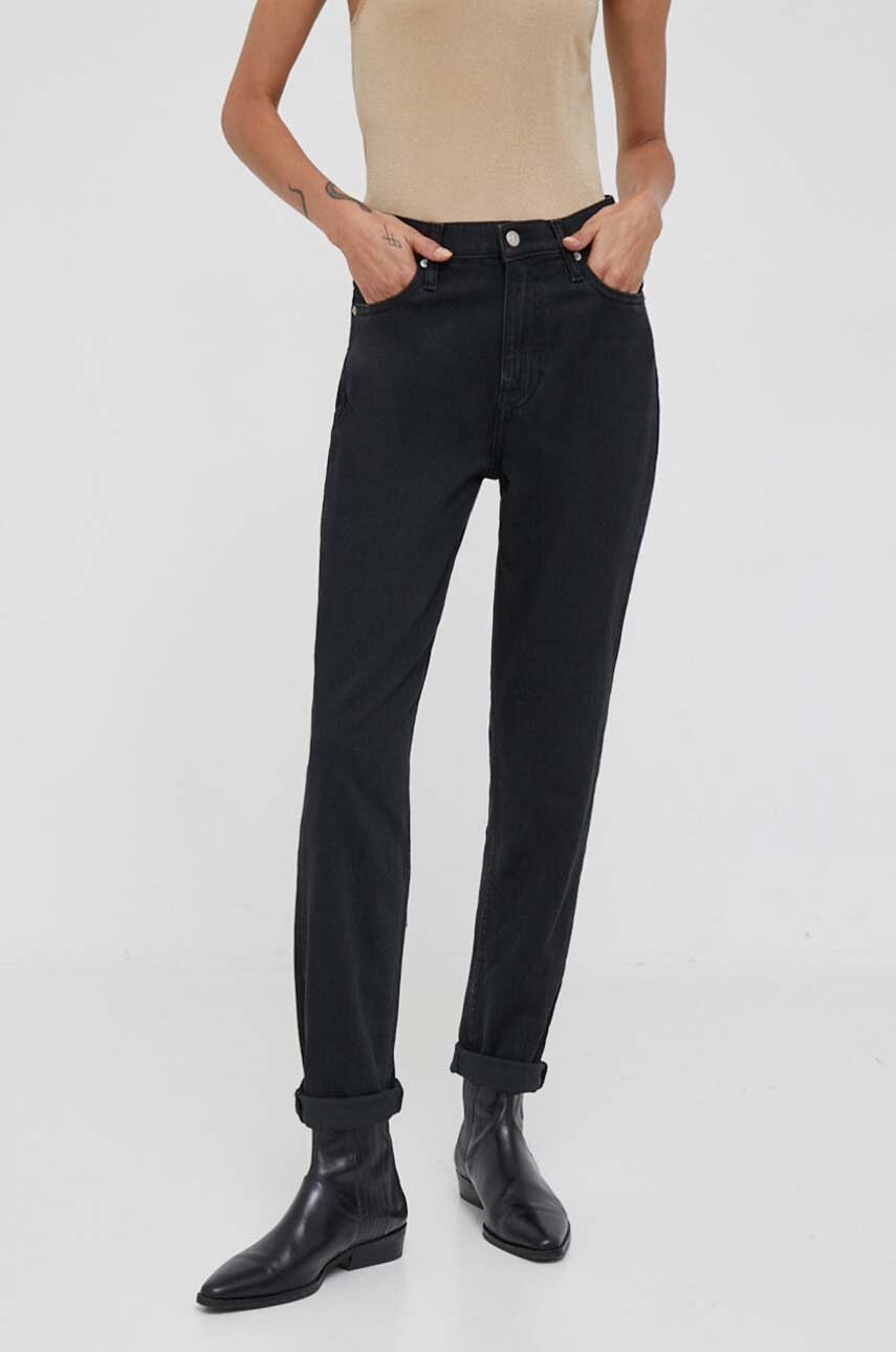 

Дънки Calvin Klein Jeans в с висока талия, Черен