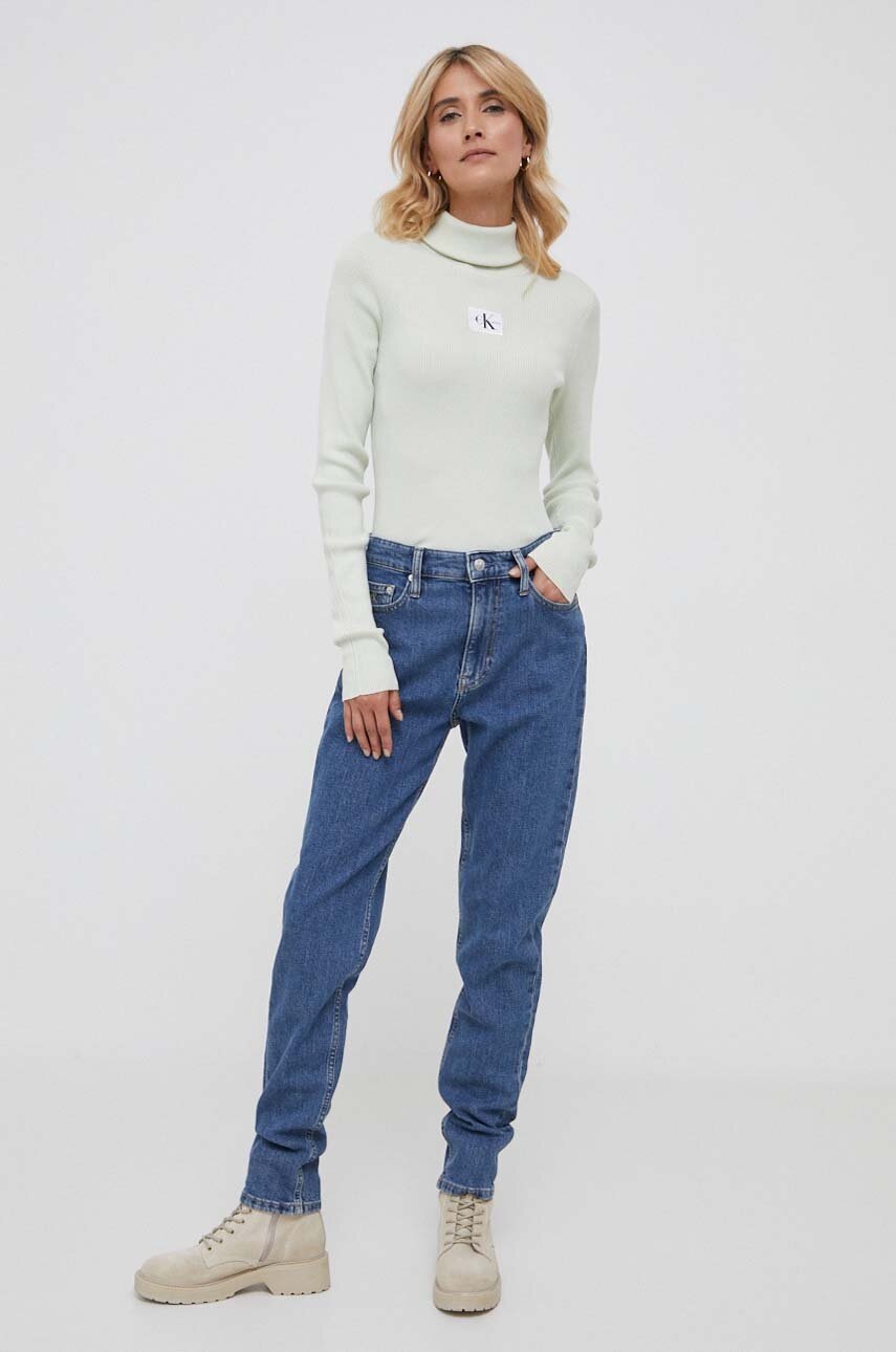 

Дънки Calvin Klein Jeans в с висока талия, Син