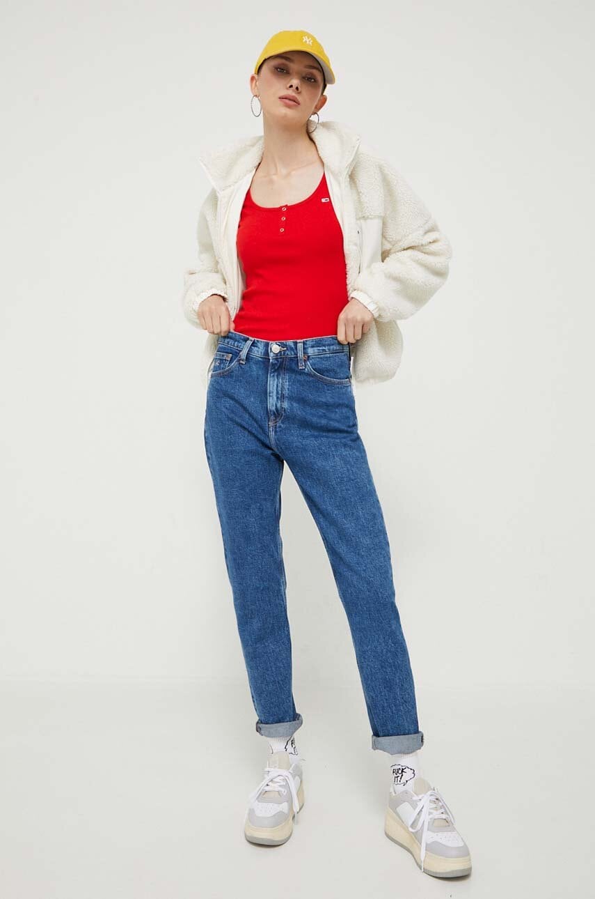 Tommy Jeans jeansi femei, culoarea albastru marin