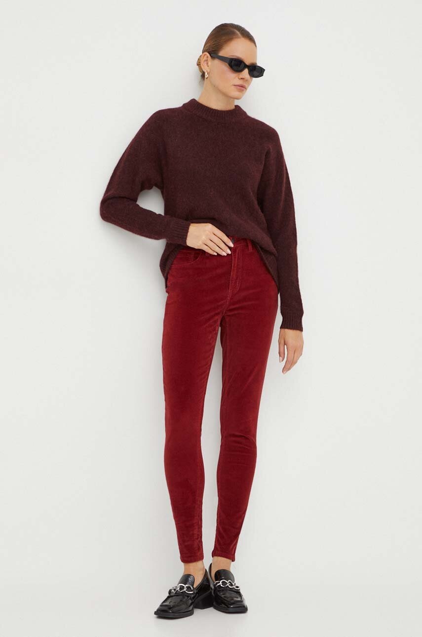 Levi's pantaloni de catifea cord 721 culoarea bordo, mulata, high waist