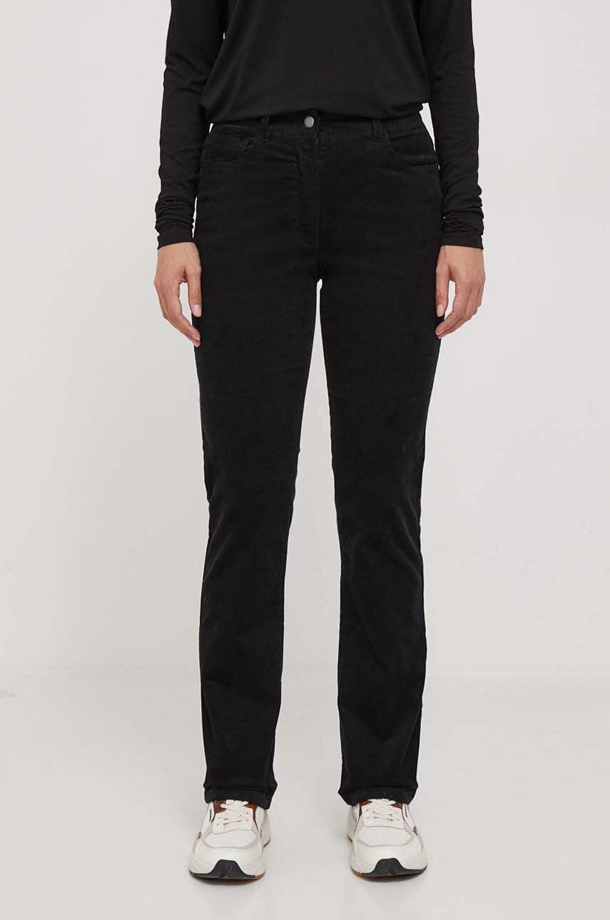 Sisley pantaloni de catifea cord culoarea negru, drept, high waist