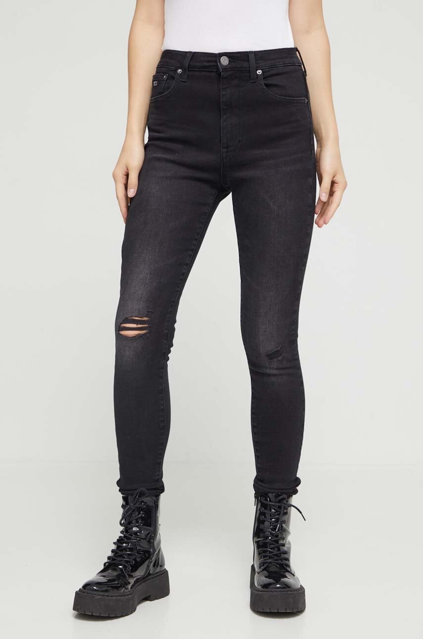 Tommy Jeans jeansi Sylvia femei, culoarea negru