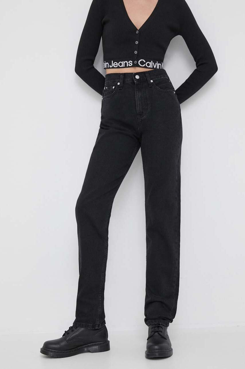 

Дънки Calvin Klein Jeans в с висока талия, Черен