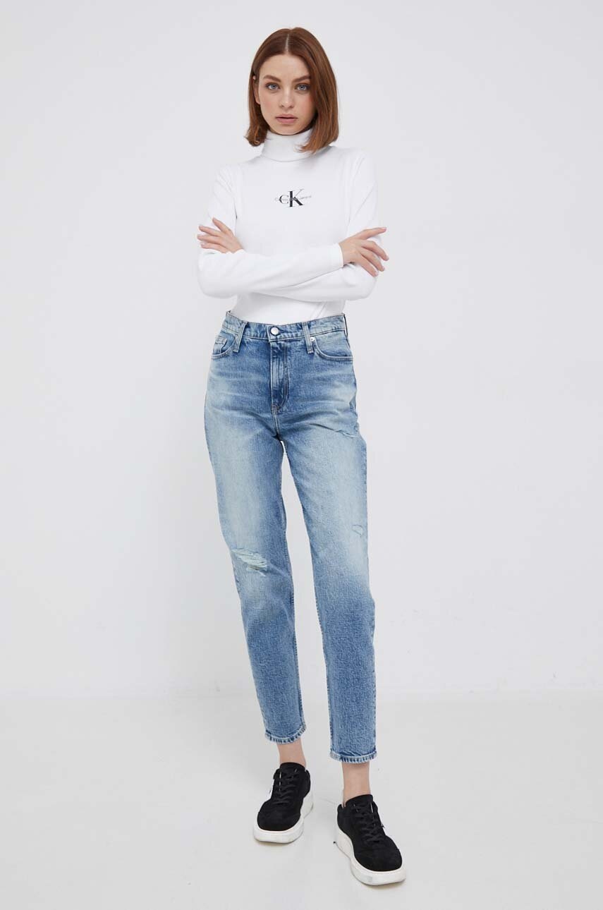 

Дънки Calvin Klein Jeans в с висока талия, Син
