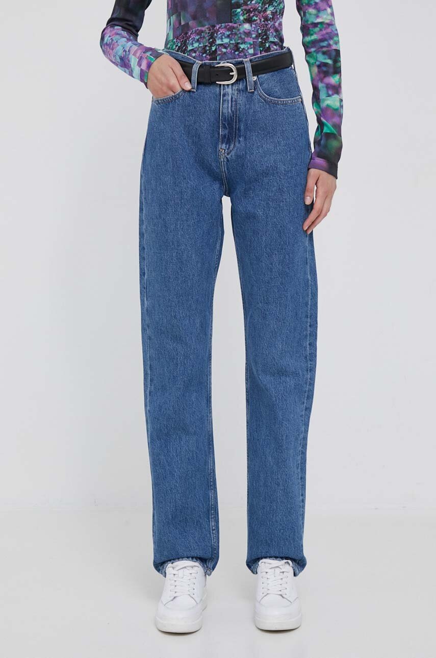 

Дънки Calvin Klein Jeans в с висока талия, Син