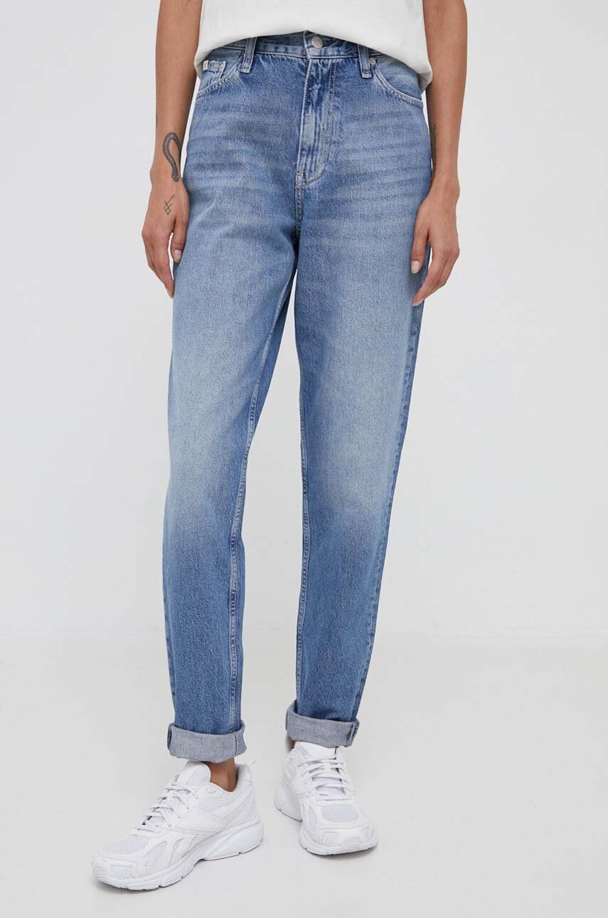 

Дънки Calvin Klein Jeans в с висока талия, Син