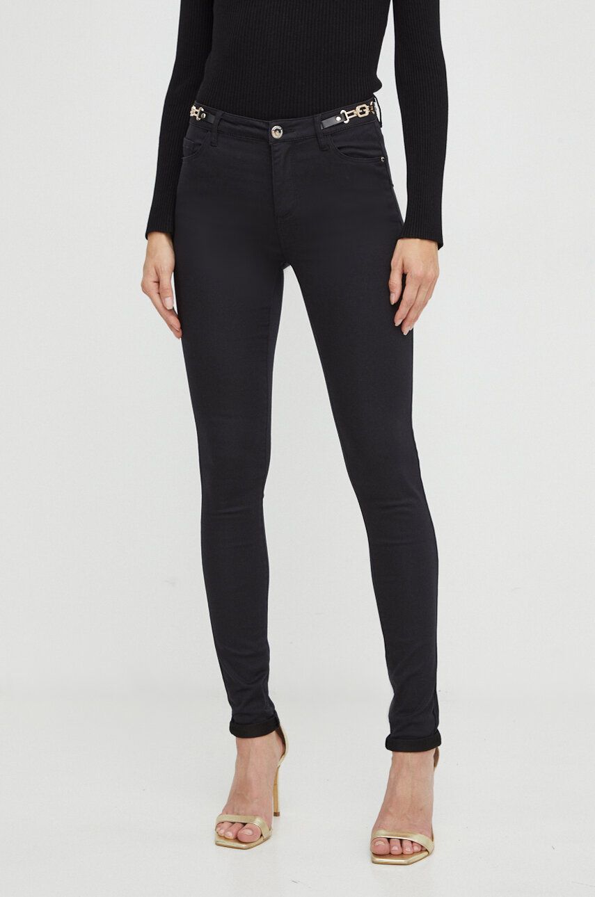 Morgan pantaloni femei, culoarea negru, mulata, medium waist