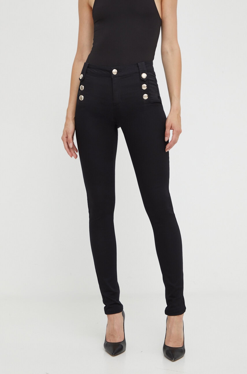Morgan pantaloni femei, culoarea negru, mulata, medium waist