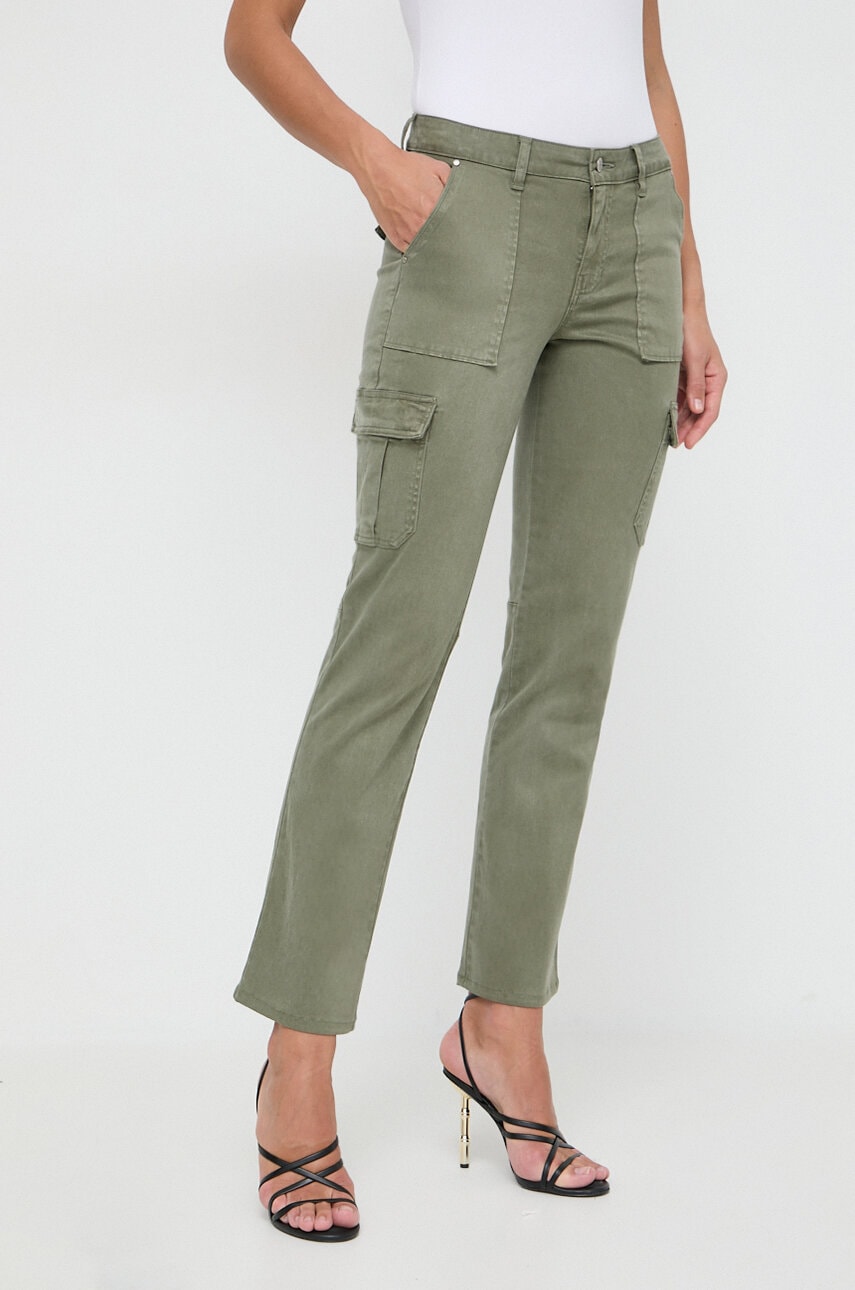 Levně Kalhoty Guess dámské, zelená barva, jednoduché, high waist, W4RB59 W93CL