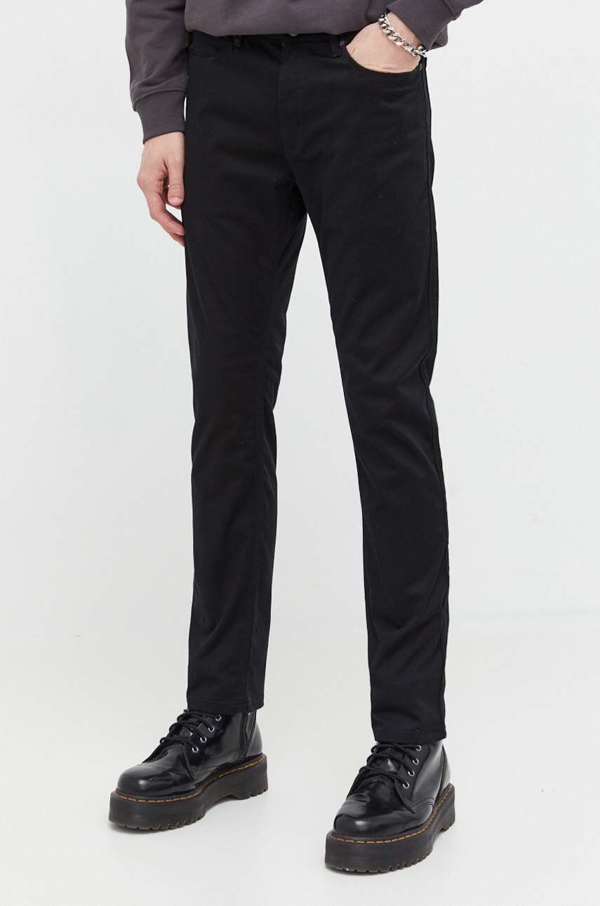 Kalhoty HUGO pánské, černá barva, přiléhavé - černá - 98 % Bavlna