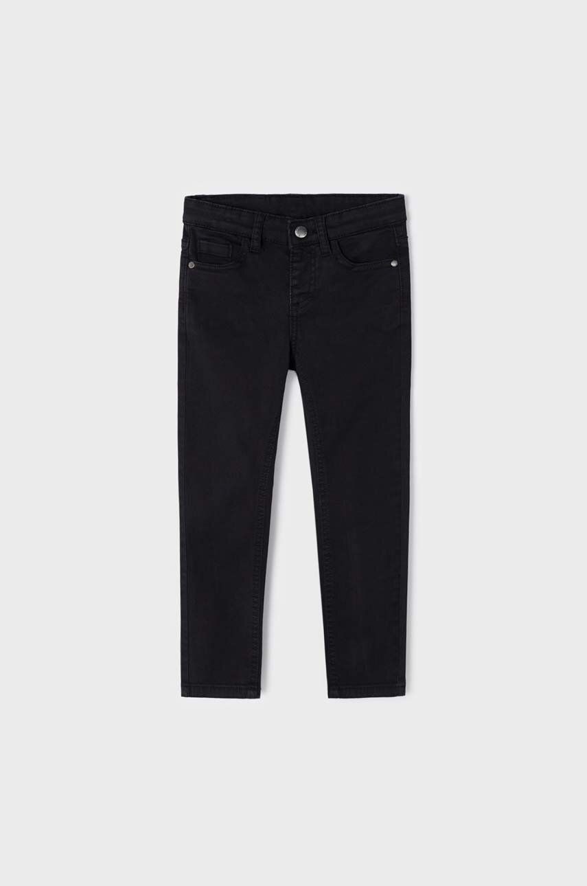 Dětské kalhoty Mayoral slim fit černá barva, hladké - černá -  98 % Bavlna