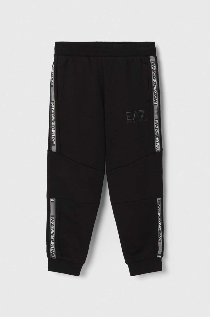 EA7 Emporio Armani pantaloni de trening pentru copii culoarea negru, cu imprimeu